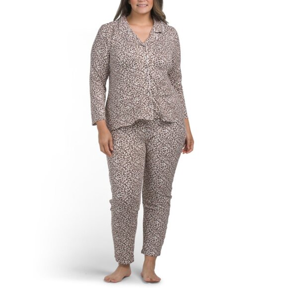 NINE WEST Animal Plus 2pc Notch Collar Pajama Set - Picture 1 of 2